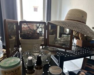 Vintage Folding Travel Mirror and Hair Pins