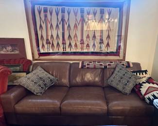 Luxurious Leather Sofa, Navajo Blankets, Pillows