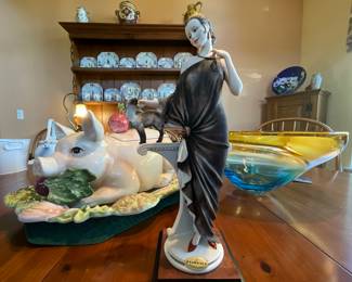  Fritz and Floyd tureen, Armani figurine, signed art glass by Kaptur