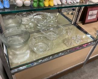 Assorted Clear Glass Serving Bowls & Miniature Mugs - Open Salt Cellars