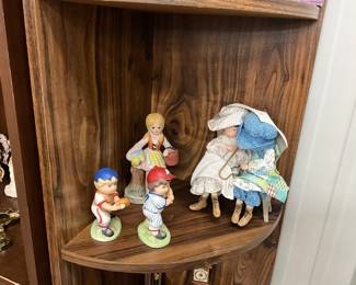 Homco Baseball Figurines - Holly Hobbie Cloth Dolls on Bench