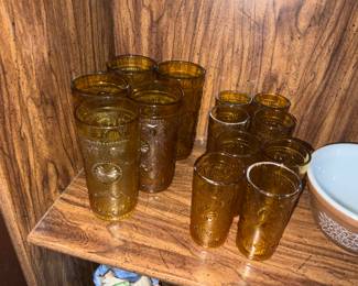 Indiana Brockway Glass Tumblers - Tiara Sandwich Pattern Amber Glass Juice Glasses