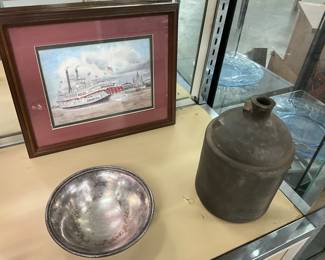Framed Paddleboat Print - Sterling Silver Pedestal Bowl - Stoneware Pottery Jug