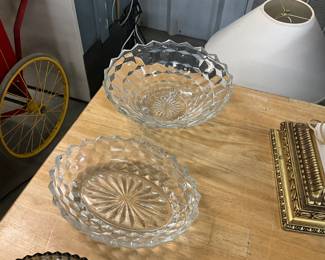 Fostoria Clear Serving Bowls Cubist w/Starburst Design
