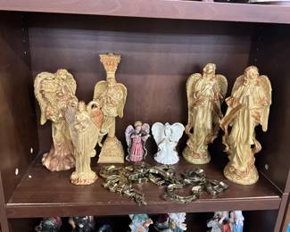 Golden Copper Color Angel Candle Holders & Angel Figurines - Homco Bow Wall Hangings
