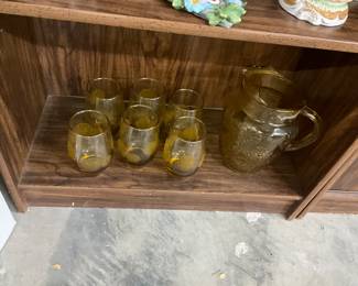 Anchor Hocking "Springsong" Gold Pitcher & Glasses