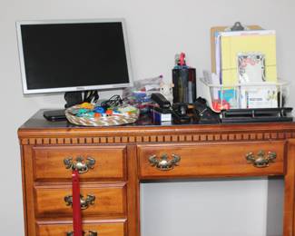 Desk, Monitor, Office Supplies