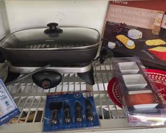 Fry Pan, Recharger for Phones, Cheese Knife Set, Tray, Serving Board