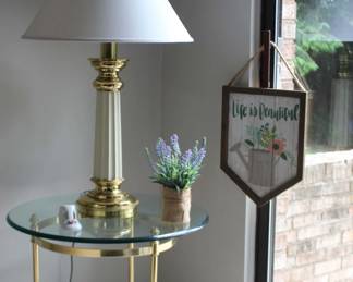 End Table, Lamp, Wood Sign