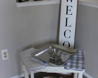 Signs and Serving Tray, Dish Cloths, Books