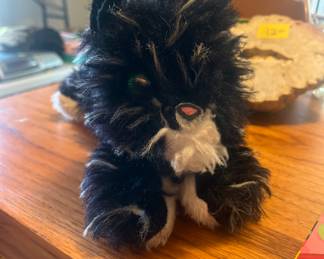 Vintage 1960s black/white shag blue eyed cat