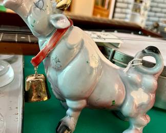 Vintage KREISS & CO. Ceramic Anthropomorphic Blue Kissing Cow Figurine With Bell