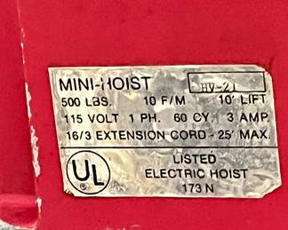 Dayton mini electric 500 pound hoist