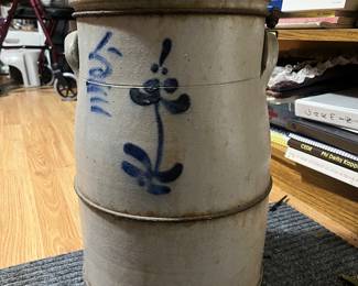 Antique 5-Gallon Salt Glazed Churn Crick w/Cobalt Blue Flower Design