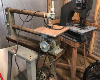 Vintage drill press, jig saw.  