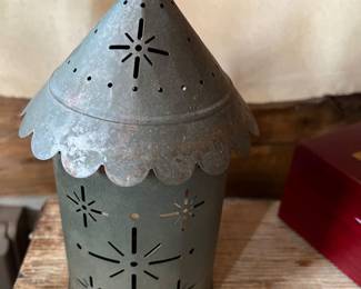 Vintage pierced tin hanging lanter