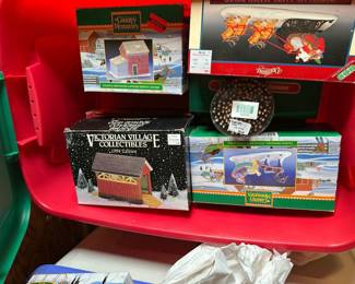 assorted christmas village collectibles decor