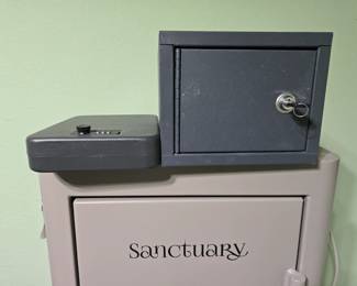 Left - Handgun lock box $20. $Right - Small valuable/gun safe $50