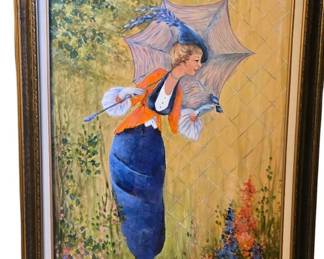 Original Lady in the Garden Framed Painting
