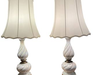 Beautiful Pair of Hollywood Regency Style Opalescent and Gold Large Glass Table Lamps