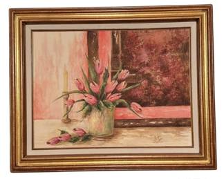 Original Signed Sandra Clower Oil on Canvas Tulips
