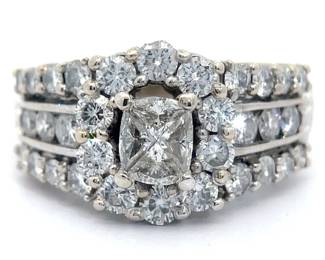 2 Carat Natural Diamond Triple Row Illusion Halo Ring in 14k White Gold
