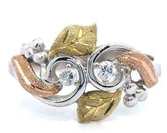 Cubic Zirconia Black Hills Gold + Silver Ring in 14k Two-Tone Gold