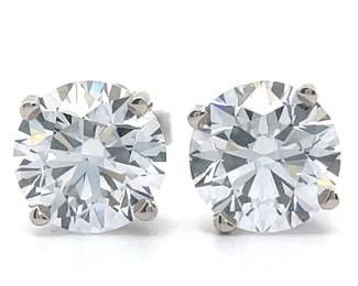 3 Carat Round Diamond Martini Four-Prong Solitaire Stud Earrings in 14k White Gold