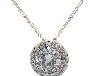 NEW! 1 Carat Diamond Pavé Round Halo Pendant Necklace in 14k Yellow Gold
