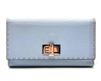Fendi Light Blue Grained Leather Turn-Lock Wallet; Pre-Owned