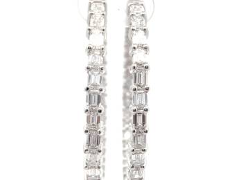 NEW! 5 Carat Diamond Baguette Inside-Out Round Hoop Earrings in 14k White Gold