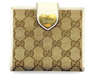 Gucci GG Canvas Heart Tab Bifold Wallet in Beige and Ivory Leather; Pre-Owned