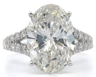 NEW! 6.09 Carat Oval Diamond Pavé Split Shoulder Shank Cathedral Ring in 14k White Gold