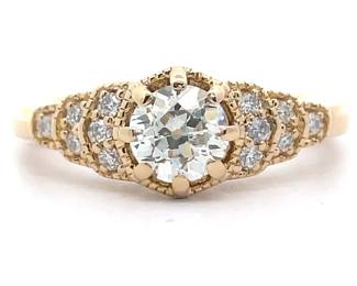A. JAFFE 0.90 Carat Natural Diamond Tiered Euro Shank Ring in 18k Yellow Gold