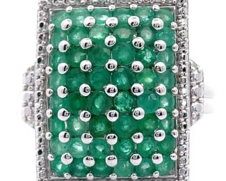 NEW! Pavé Emerald Rectangular Cluster Milgrain Statement Ring