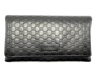 Gucci Black Guccissima Continental Leather Wallet; Pre-Owned