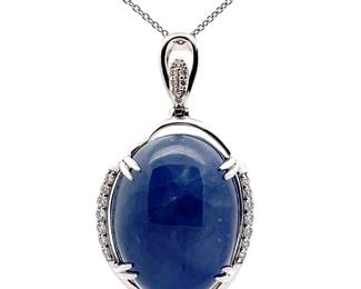 35.66 Carat Natural Burmese Sapphire & Natural Diamond Drop Pendant Necklace in Platinum