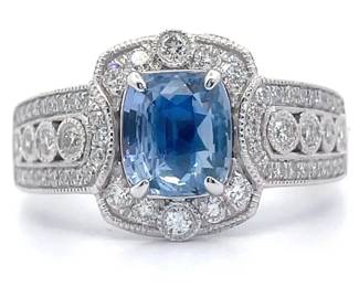 2.15 Carat EXTREMELY RARE UNHEATED BLUE SAPPHIRE & Natural Diamond Milgrain Ring in Platinum