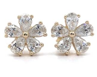 1.50 Carat Diamond Flower Cluster Stud Earrings in 14k Yellow Gold