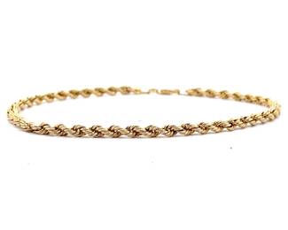Slim 3mm Rope Chain Bracelet in Yellow Gold