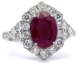 NEW! 3.81 Carat EXTREMELY RARE Burmese Ruby & Natural Diamond Halo Cluster Ring in Platinum w/ Report