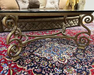 Marge Carson glass topped coffee table 56" x 36" x 21"H $300