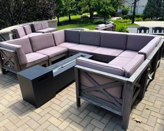 (8) piece teak patio sectional (enough extra pieces to form another pit!) $900 each pit