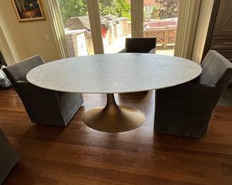Restoration Hardware Aero Stone oval table 78" x 48" $1000 and (4) Restoration Hardware Ellison Track armchairs $200 each