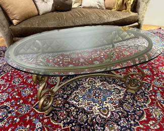 Marge Carson glass topped coffee table 56" x 36" x 21"H $300