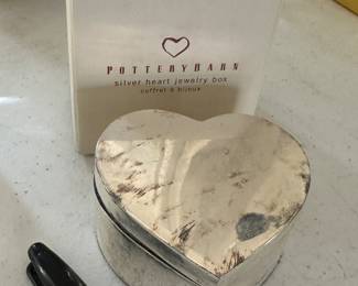 Silver plated heart shaped trinket box