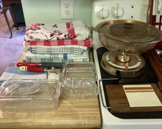 Vintage tablecloths- butter dishes
