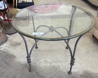 Lot 136- Wrought Iron Side Table w/ Glass Top