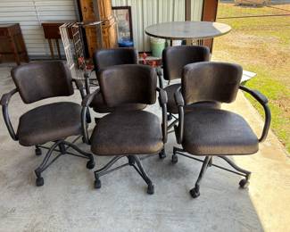 Lot 105- Brown Leather Rolling & Swivel Chairs