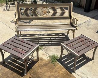 Lot 183- Metal & Wood Patio Furniture Set